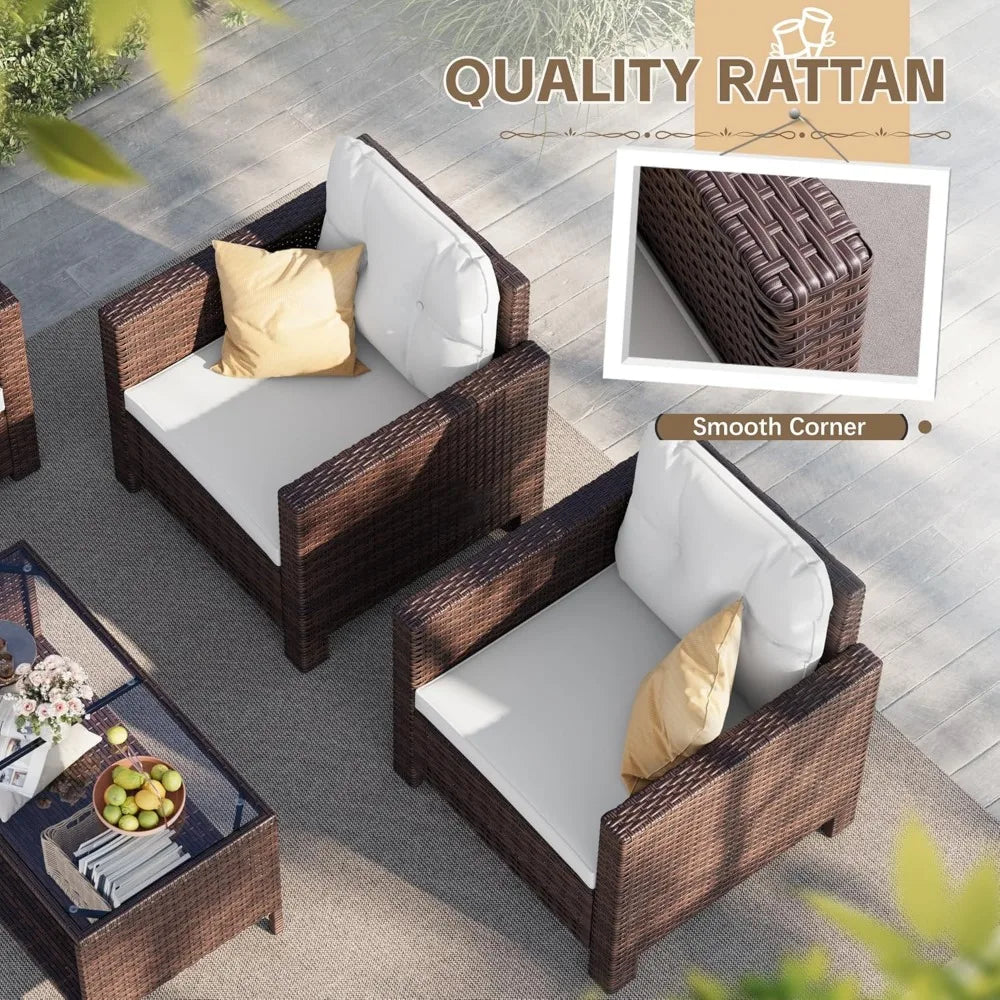 4 Pieces Patio Furniture Sets Rattan Chair Wicker Conversation Sofa Set