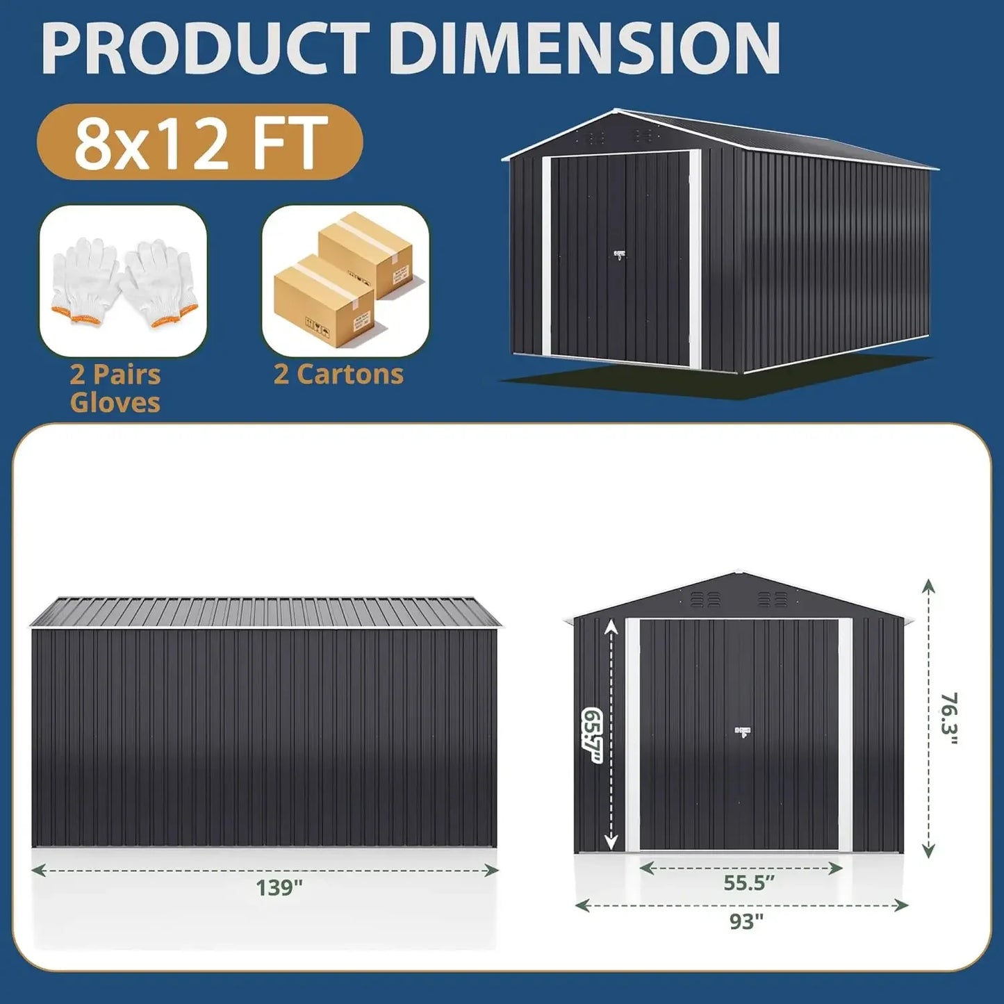 8x12 FT Outdoor Steel Storage Shed