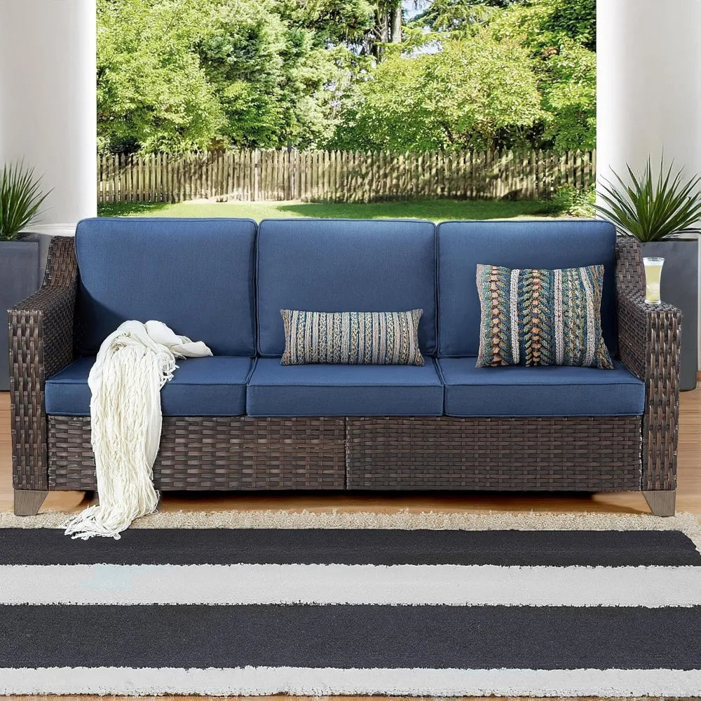 Patio Couch, All Weather Outdoor Rattan Wicker 3-Seat Sofa