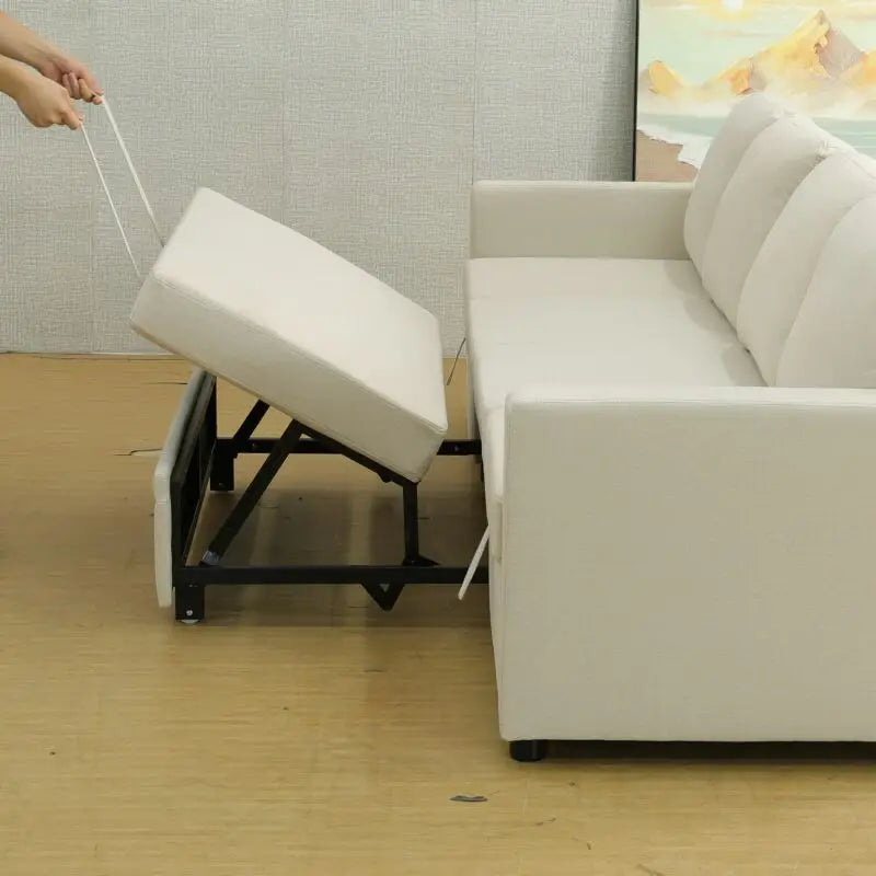 Off-White Sackcloth 6-Piece Living Room Sofa Bed