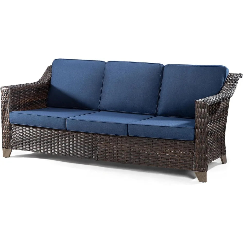 Patio Couch, All Weather Outdoor Rattan Wicker 3-Seat Sofa