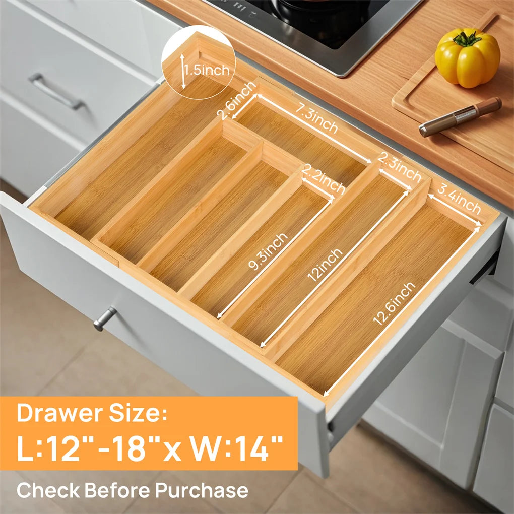 Expandable Bamboo Kitchen Drawer Organizer