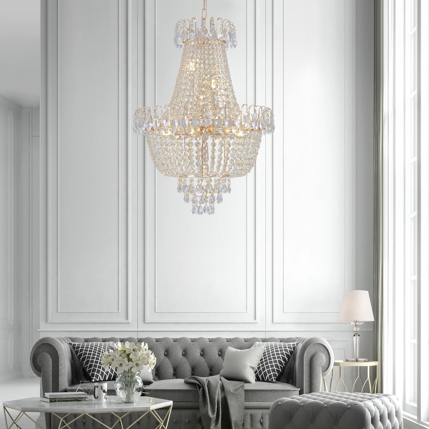 21.7" European Crystal Chandelier with Height Adjustable