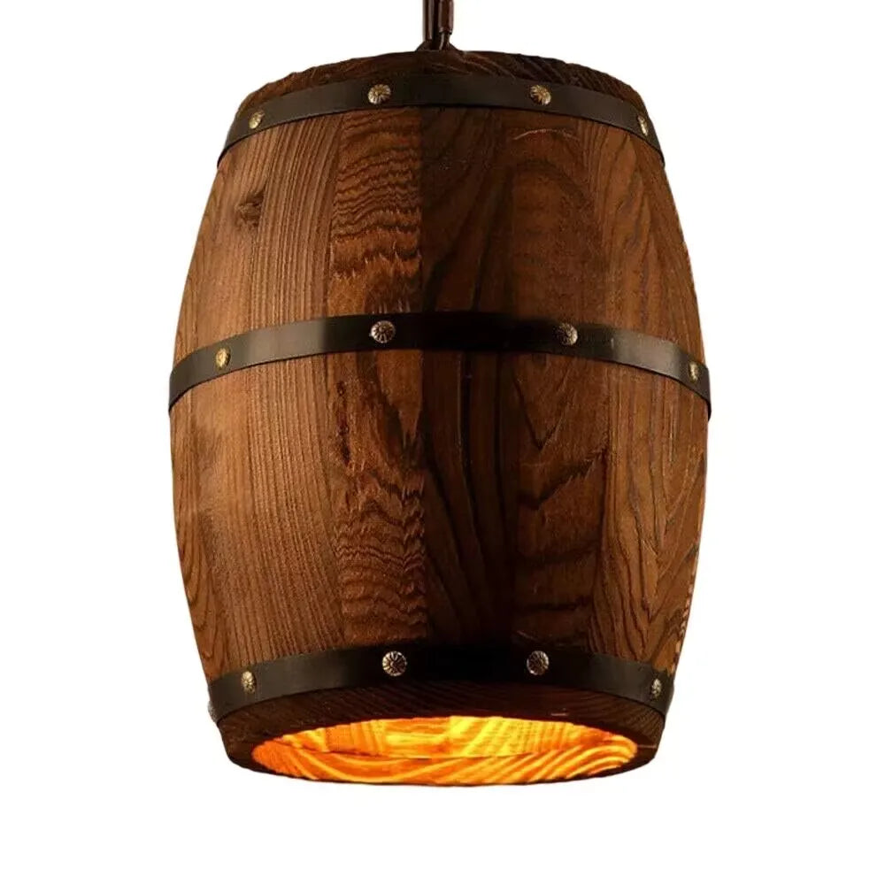 Industrial Wood Wine Barrel Chandelier Retro Ceiling Lamp