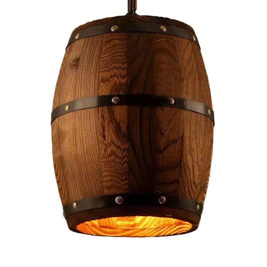 Industrial Wood Wine Barrel Chandelier Retro Ceiling Lamp