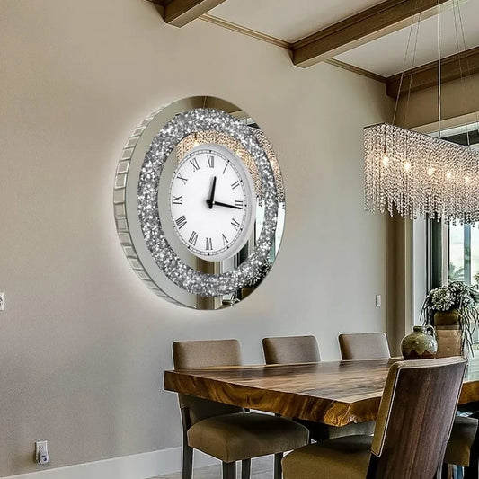 Wall Decoration Crystal Sparkling Diamond Mirror Large Wall Clock