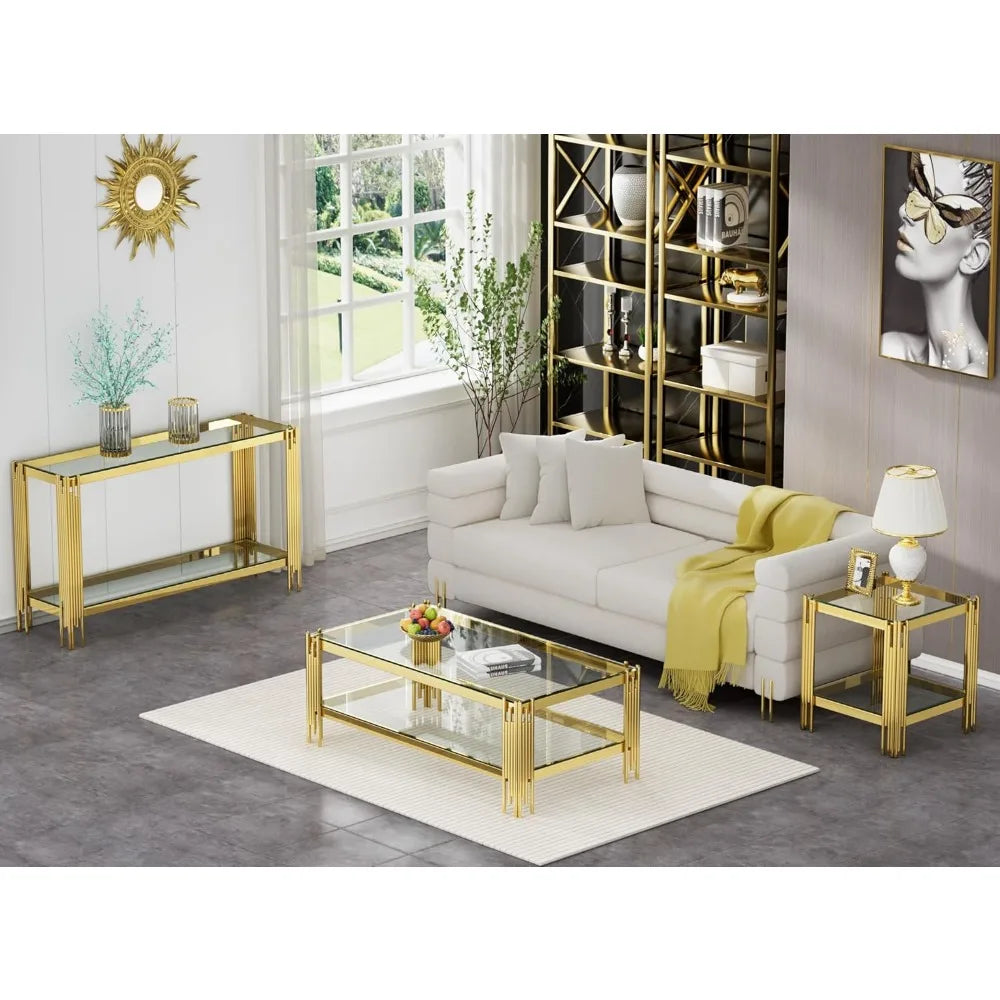 3-piece Living Room Set with 1 Console Table and Side Table Set