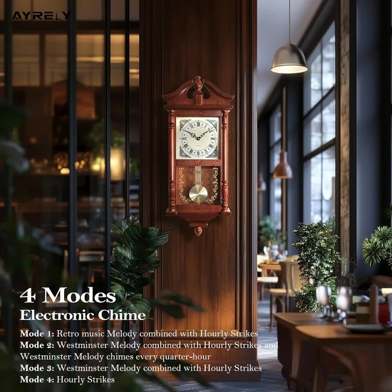 Grandfather Vintage Wall Clock with Pendulum and Chime