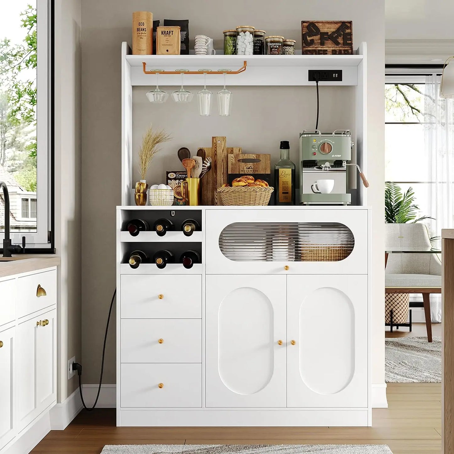 Kitchen Pantry Storage Cabinet with Hutch