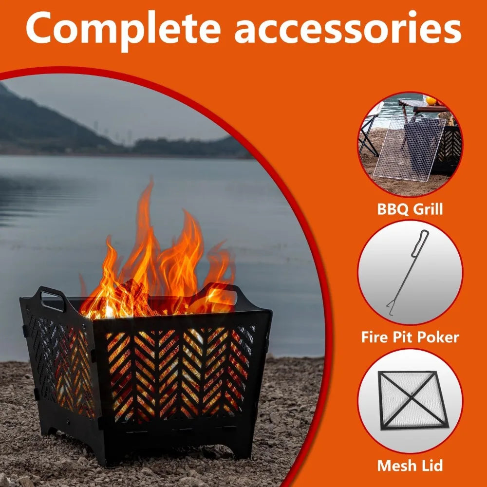 Portable Outdoor Fire Pit with Grill and Storage Bag