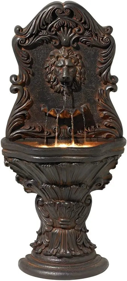 Royal Lions Head Mediterranean Outdoor 3 Tiered Wall Water Fountain