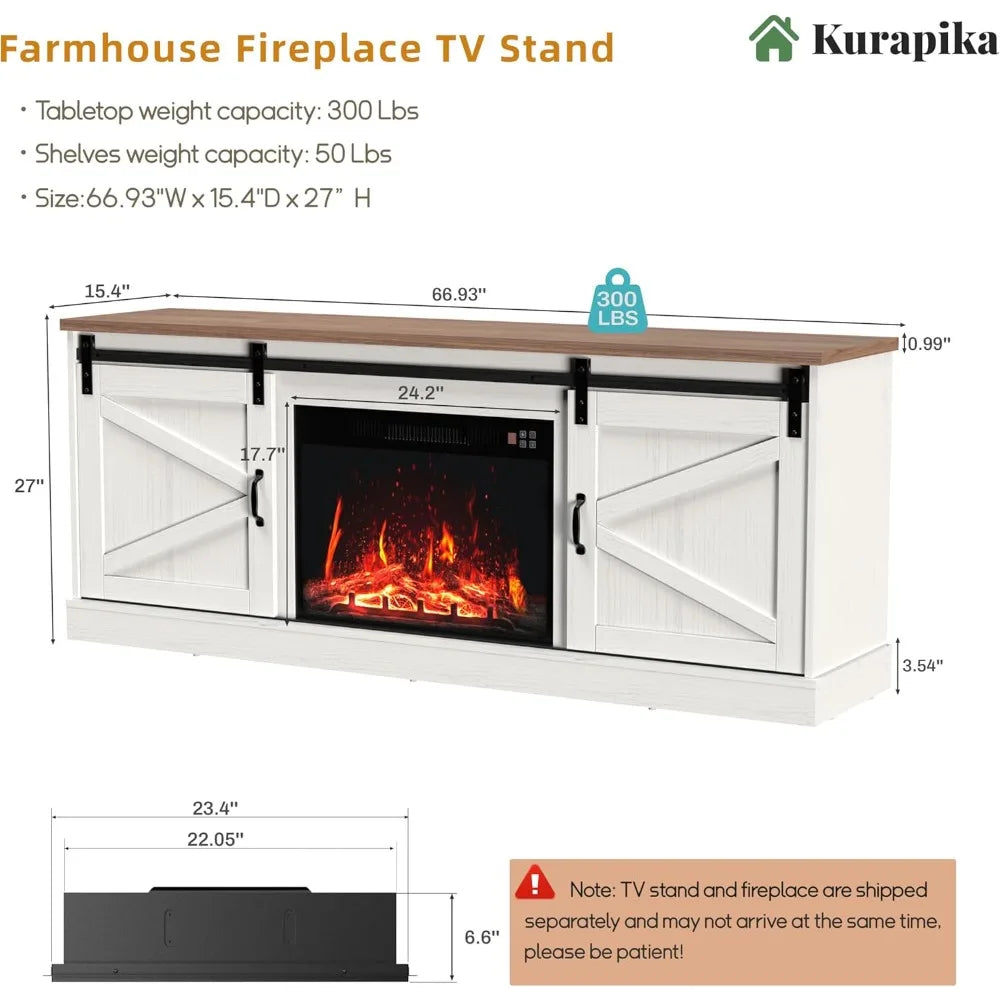 Fireplace TV Stand for Up To 75" TV, with 24" Fireplace