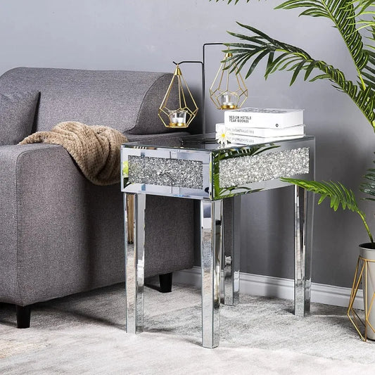 Mirrored Narrow End Table Storage Slim Glass