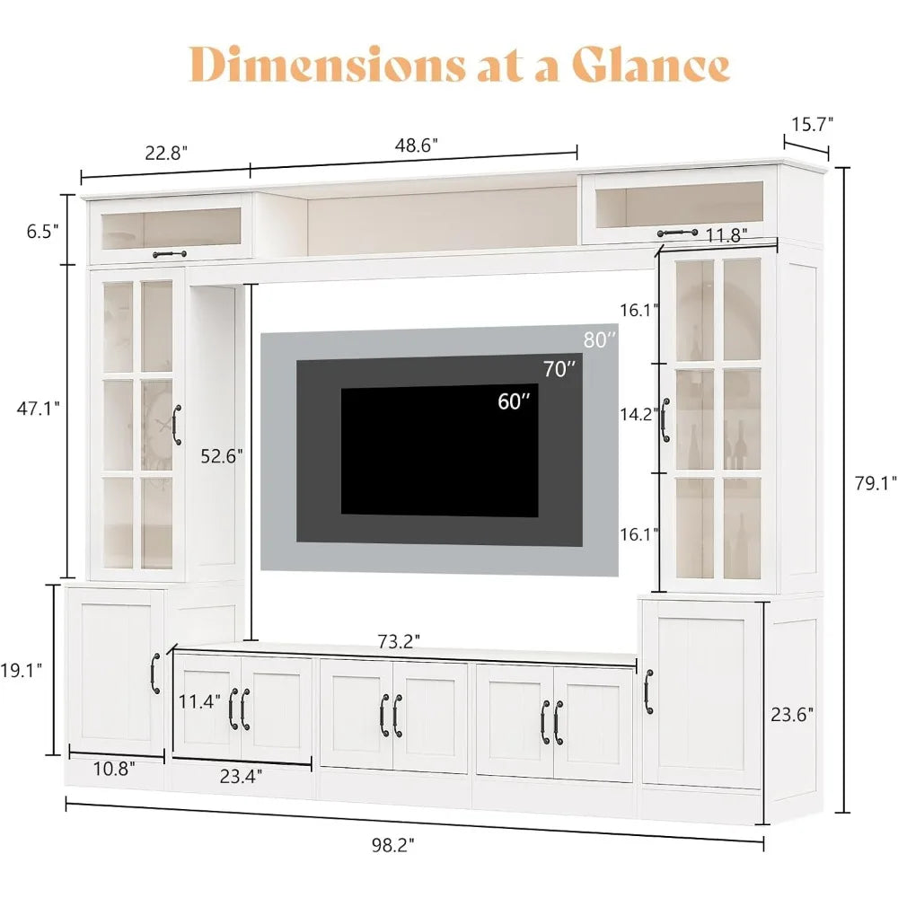 98"  Wall Unit TV Stand with Storage for TVs up to 80"