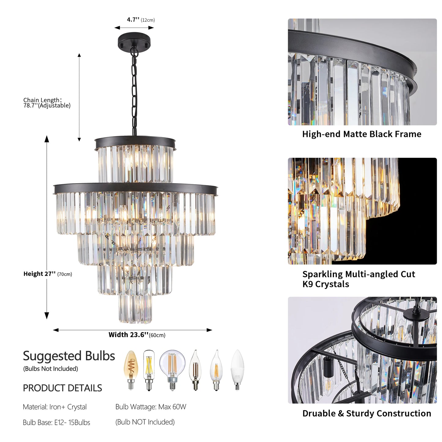 23.6inch Modern Crystal Chandelier