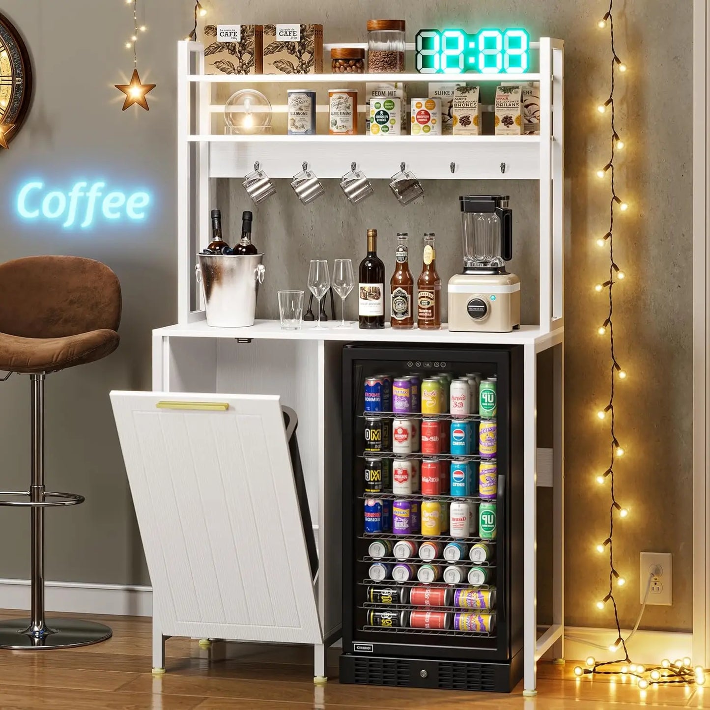 Mini Fridge Stand with Trash Can