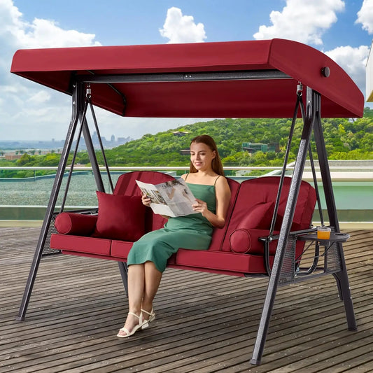 3 Seats Outdoor Porch Swing with Adjustable Canopy