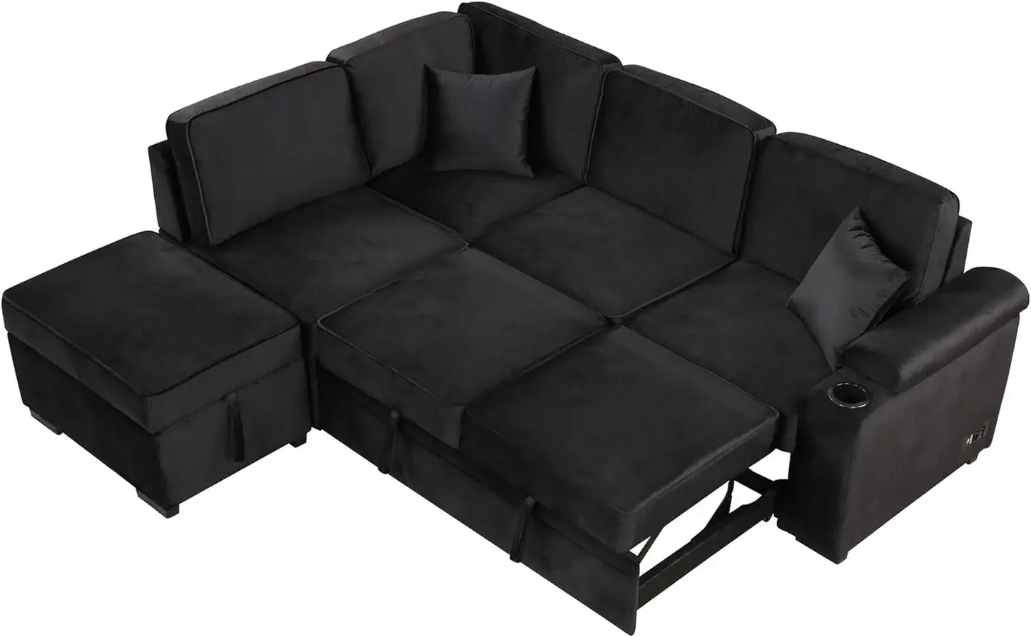 Living Room Furniture Sets,Reversible L-Shaped Sectional Sofa with Fabric Left Chaise,Storage Ottoman,Upholstered Coner Couch