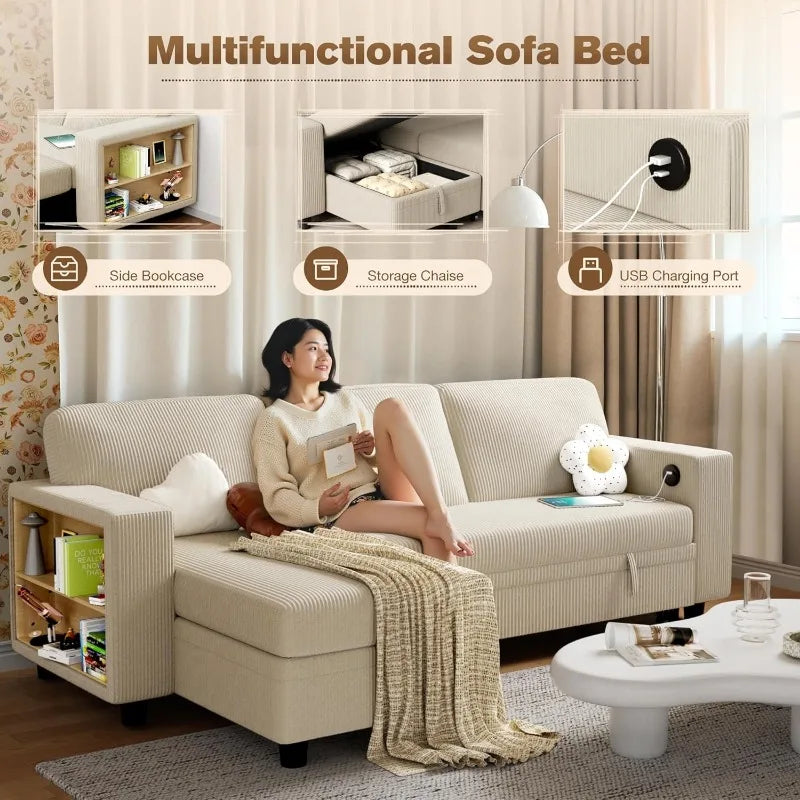 Convertible Sectional Couch for Living Room with Pull Out Sleeper