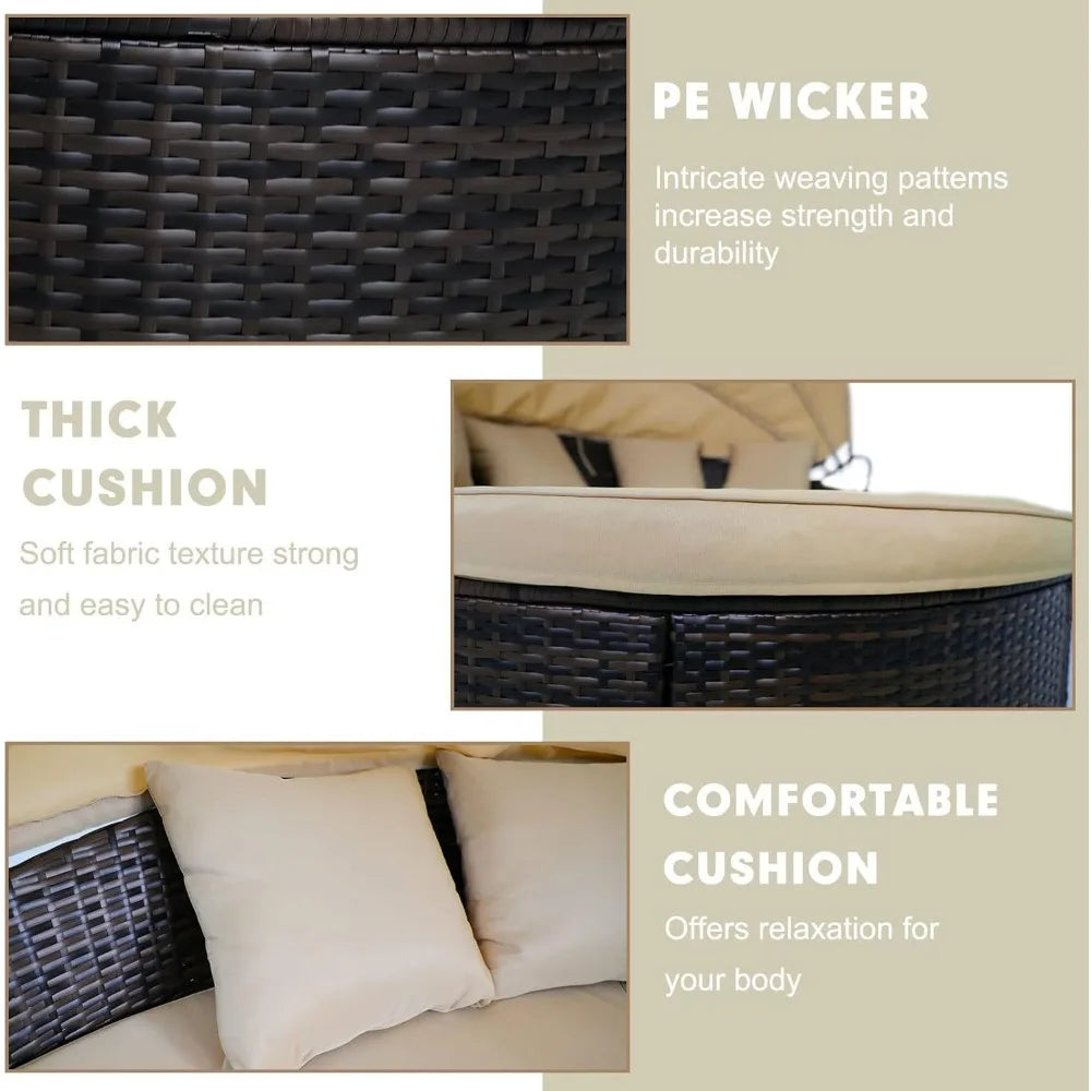 Outdoor Daybed with Retractable Canopy, All-Weather