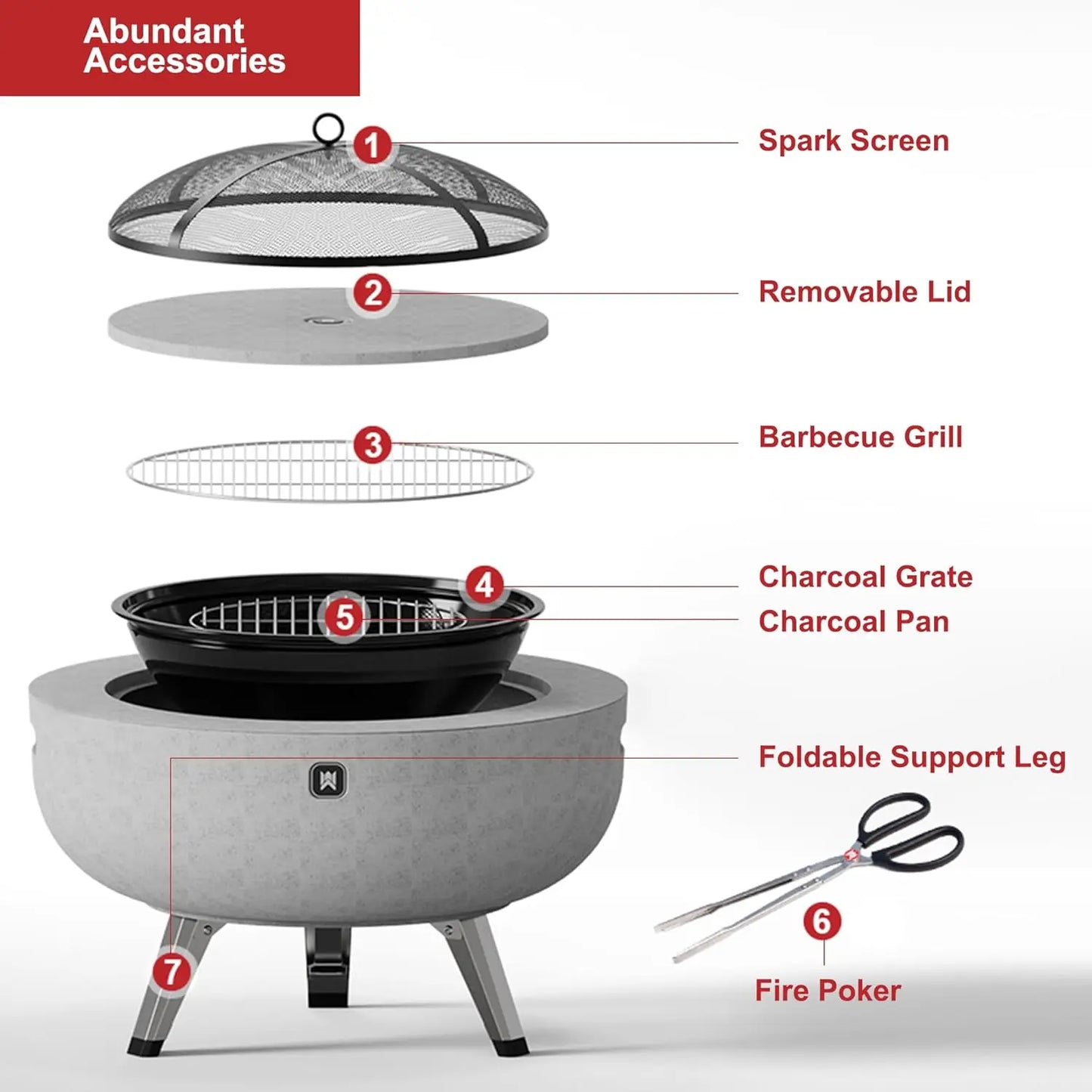 Round Fire Pit Combo with Foldable Legs