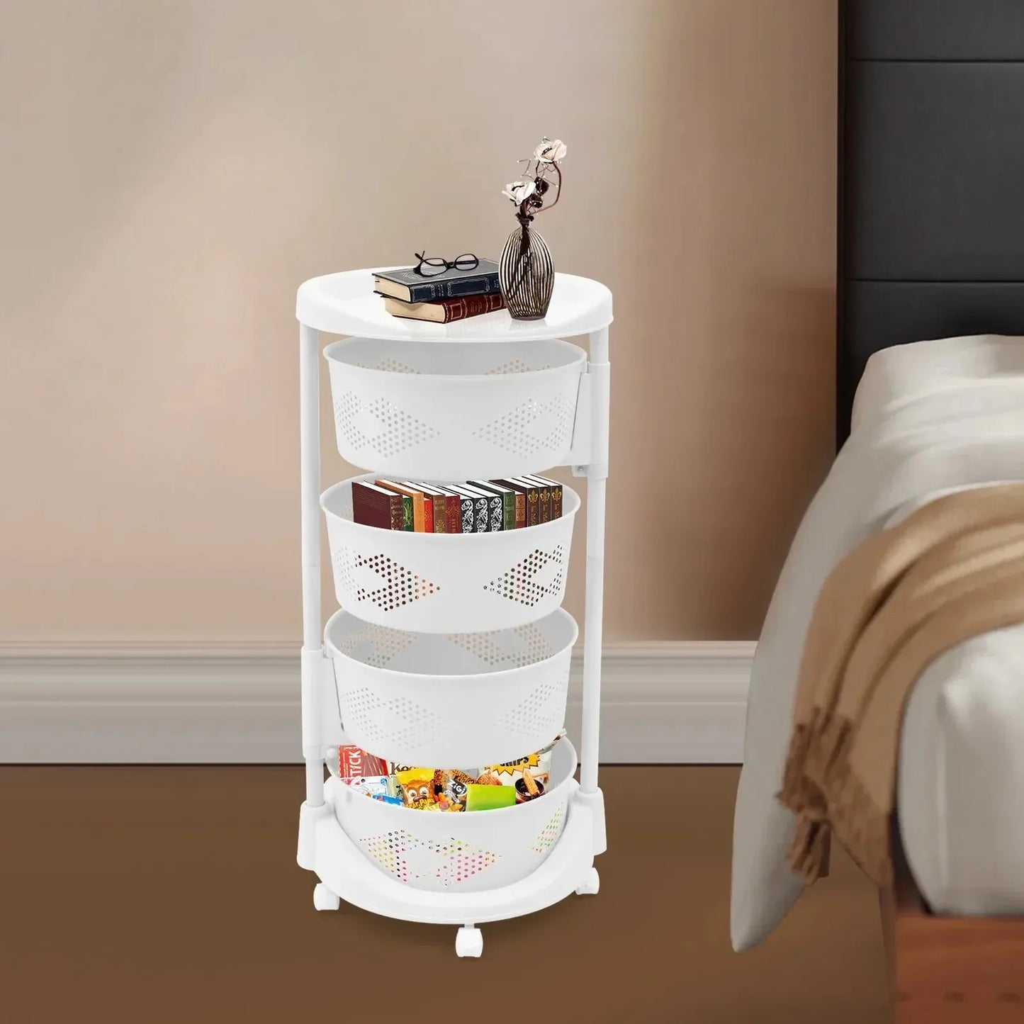 White Storage Basket with Wheels