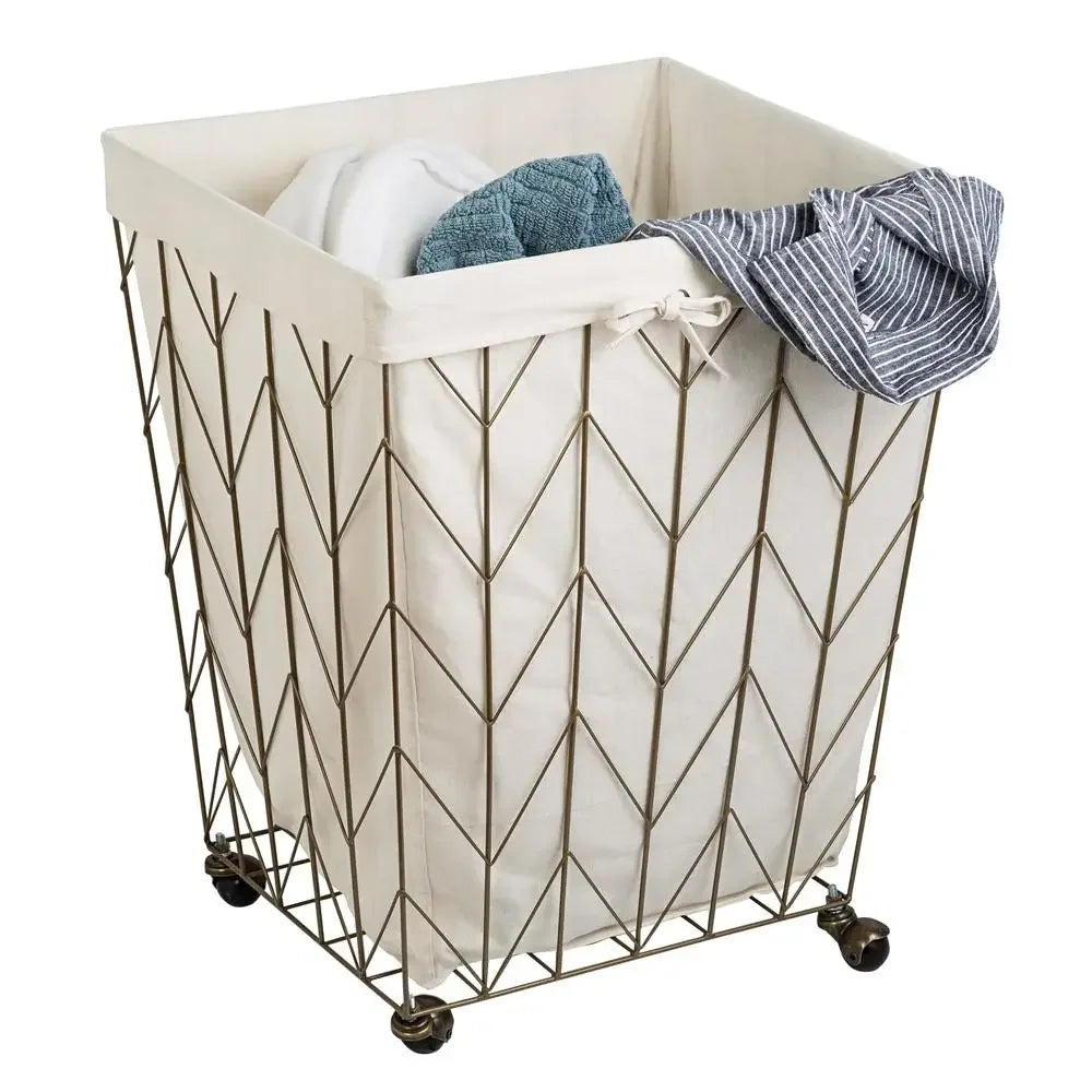 Steel Rolling Laundry Hamper with Removable Cotton Liner