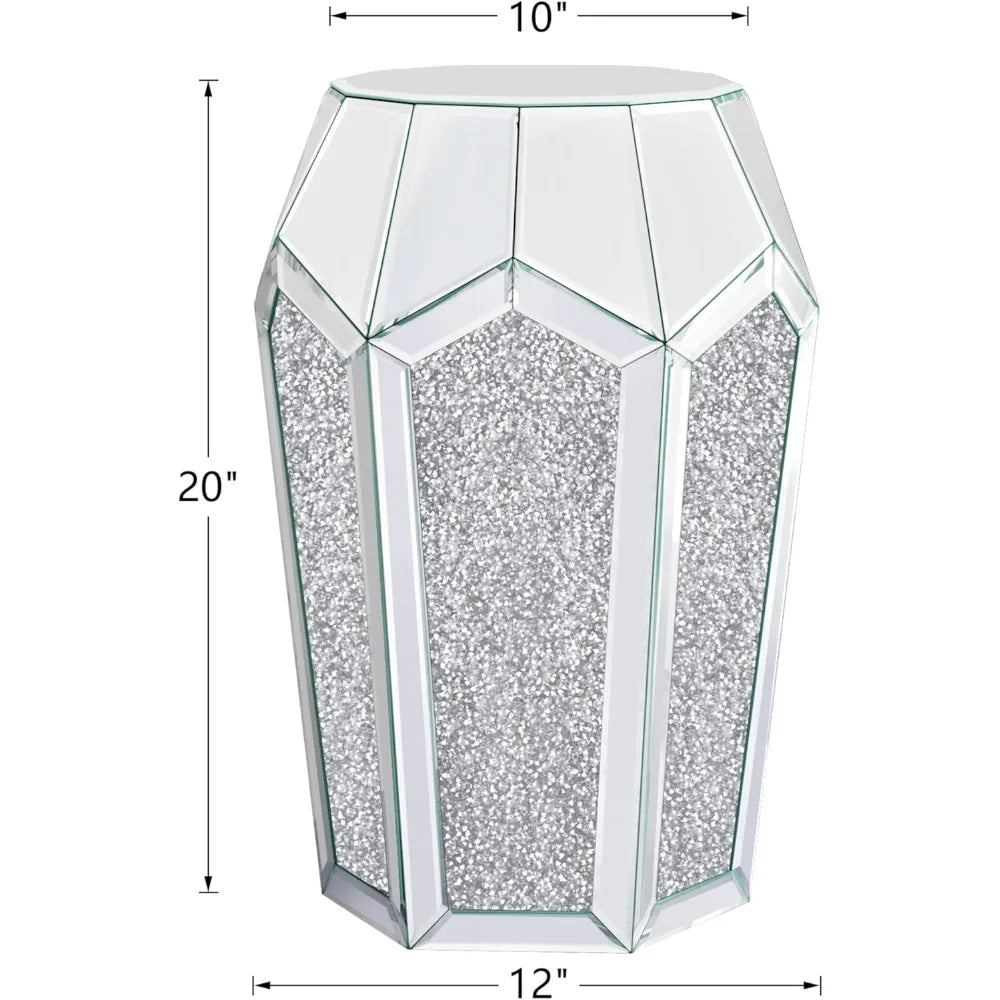 Mirrored End Table Crystal Diamond Setting