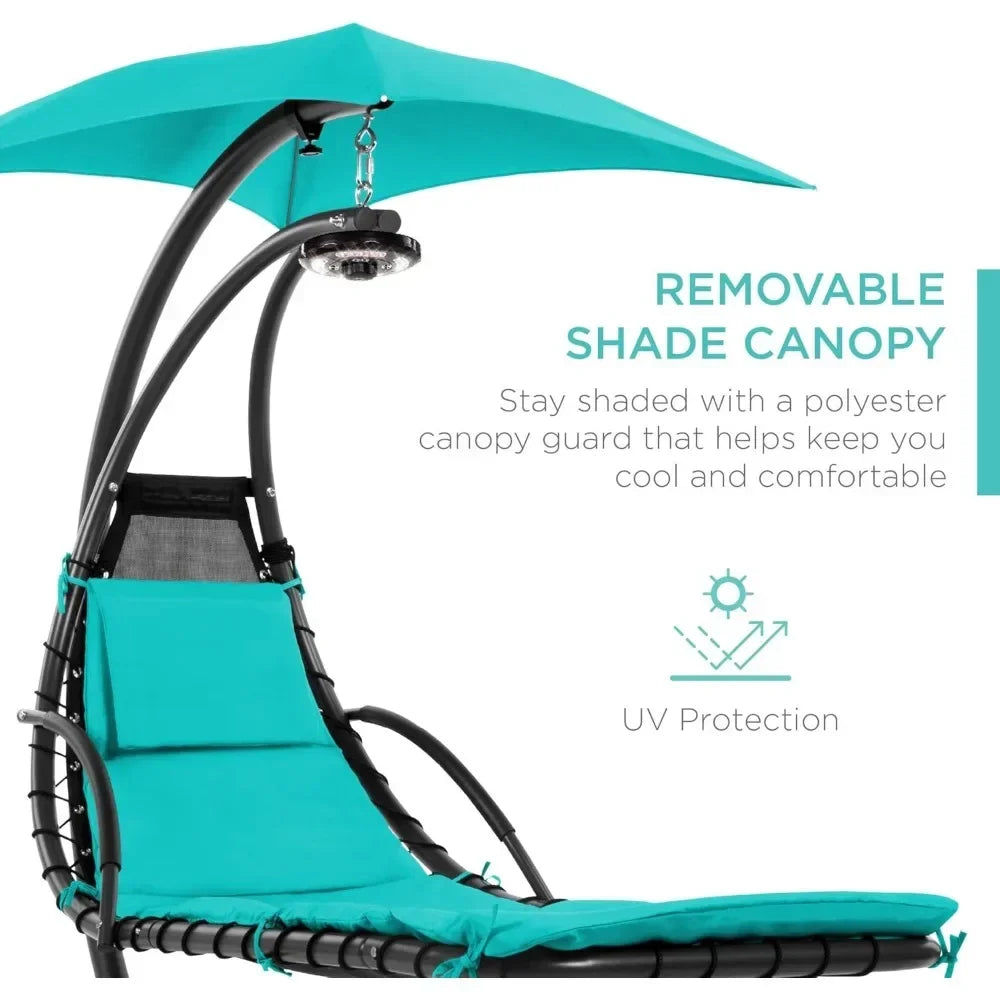 Hanging LED-Lit Curved Chaise Lounge Swing Chair