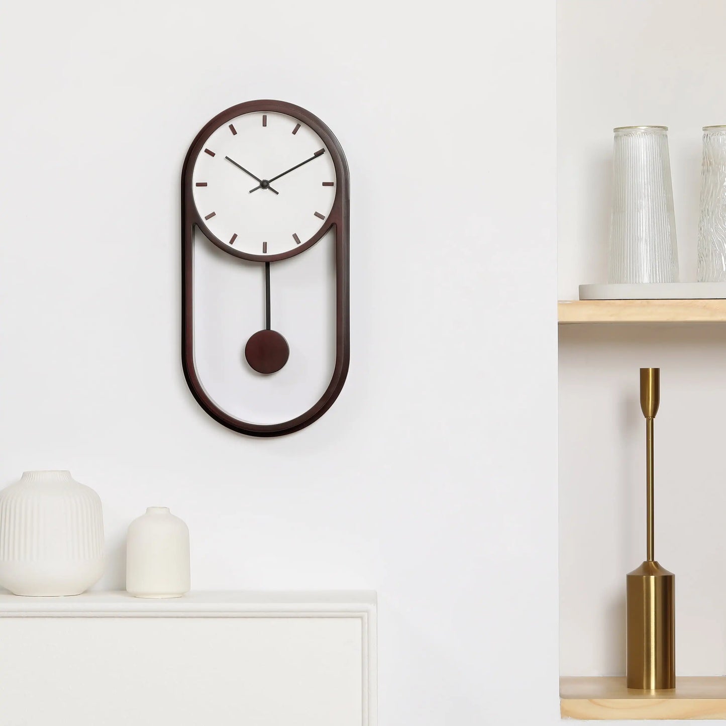 Indoor Faux Wood Pendulum Analog Wall Clock