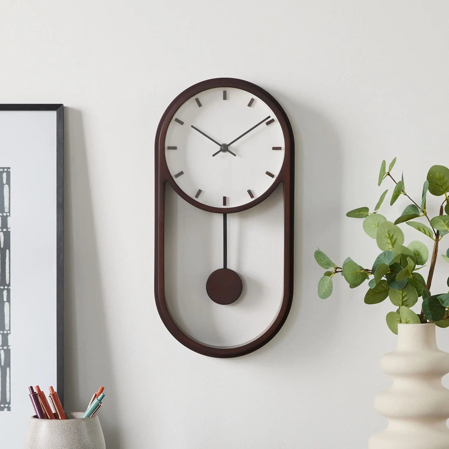 Indoor Faux Wood Pendulum Analog Wall Clock