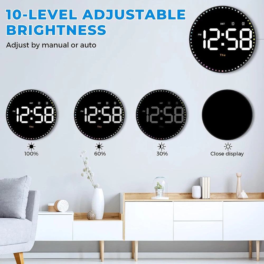 Remote Control 10 inch Colorful Led Wall Calendar Clock