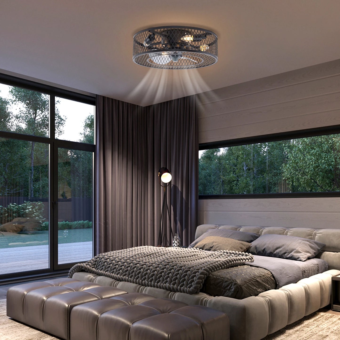 Caged Ceiling Fan with Lights and Remote