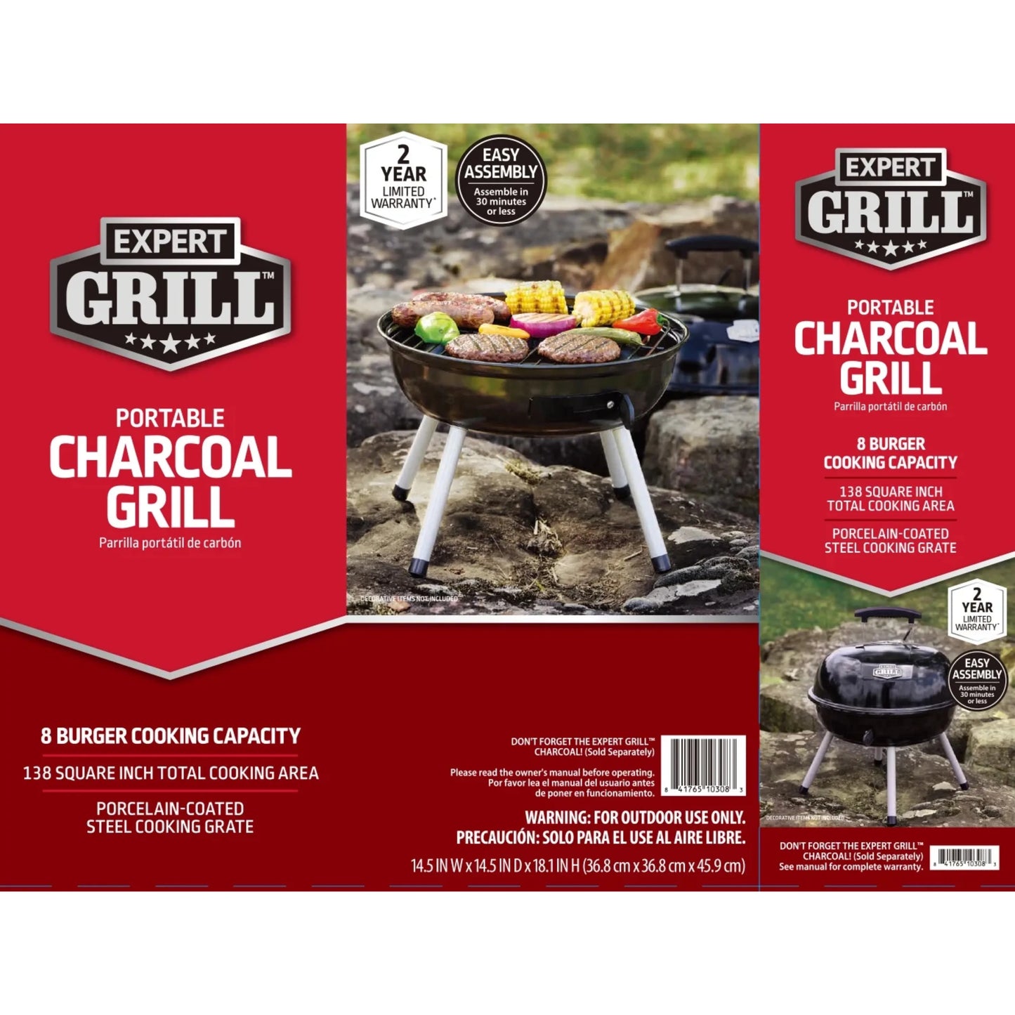 Expert Grill 14.5'' Steel Portable Charcoal Grill, Black, New
