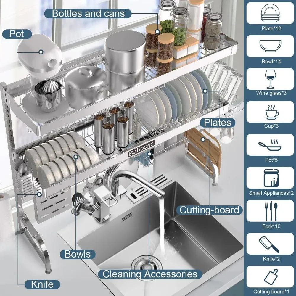 Over The Sink Dish Drainer Drying Rack, 3 Tier Adjustable