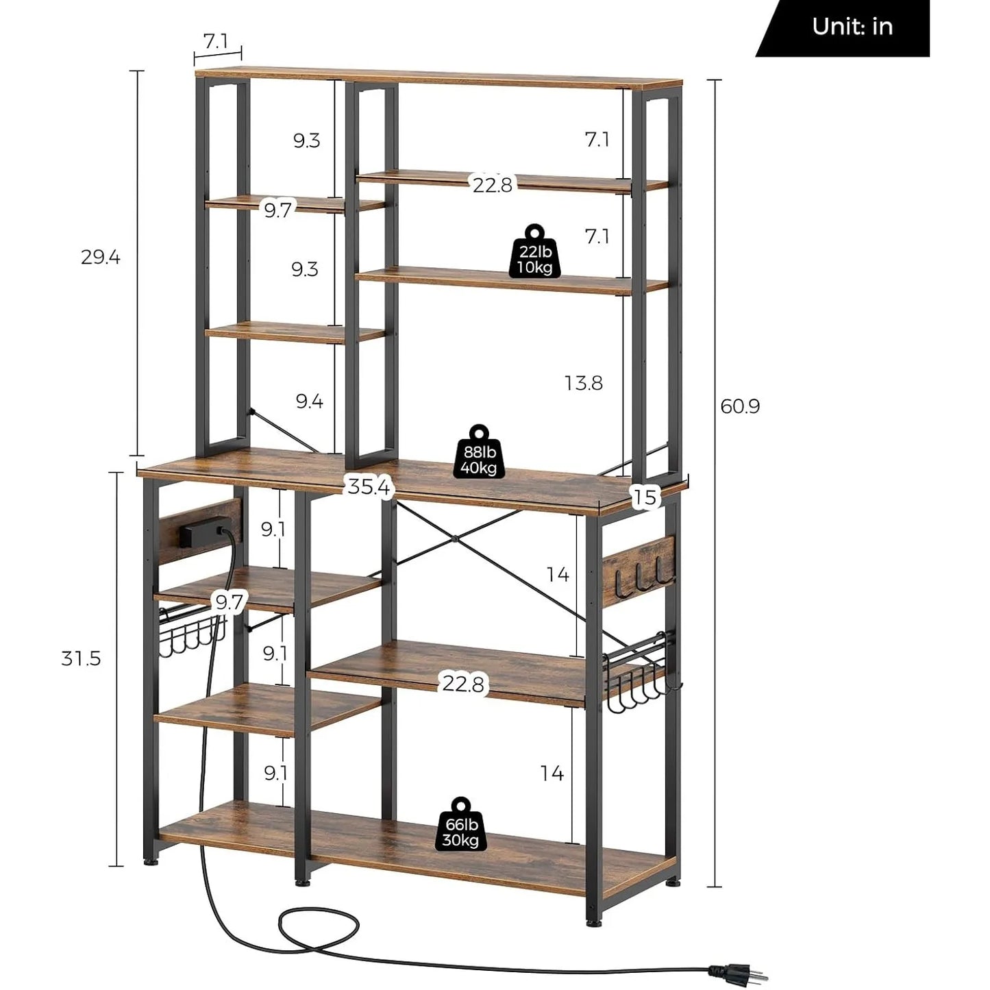 Baker's Rack, 60.9inch 10-Tier Kitchen Utility Storage Shelf