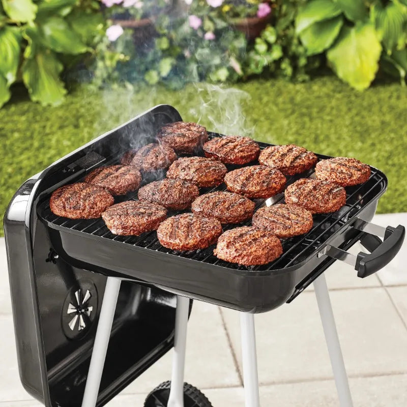Square Steel Charcoal Grill on Wheels