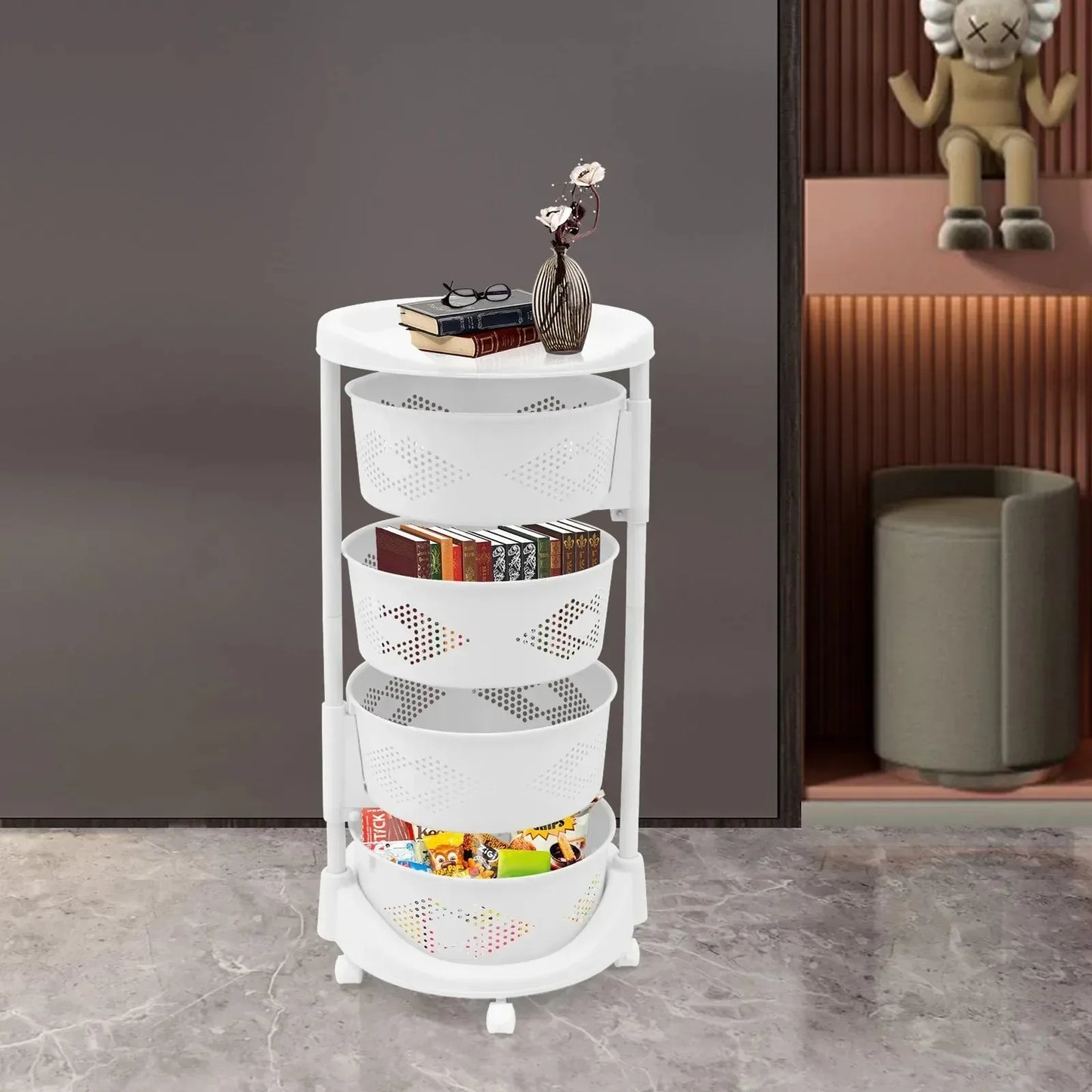 White Storage Basket with Wheels