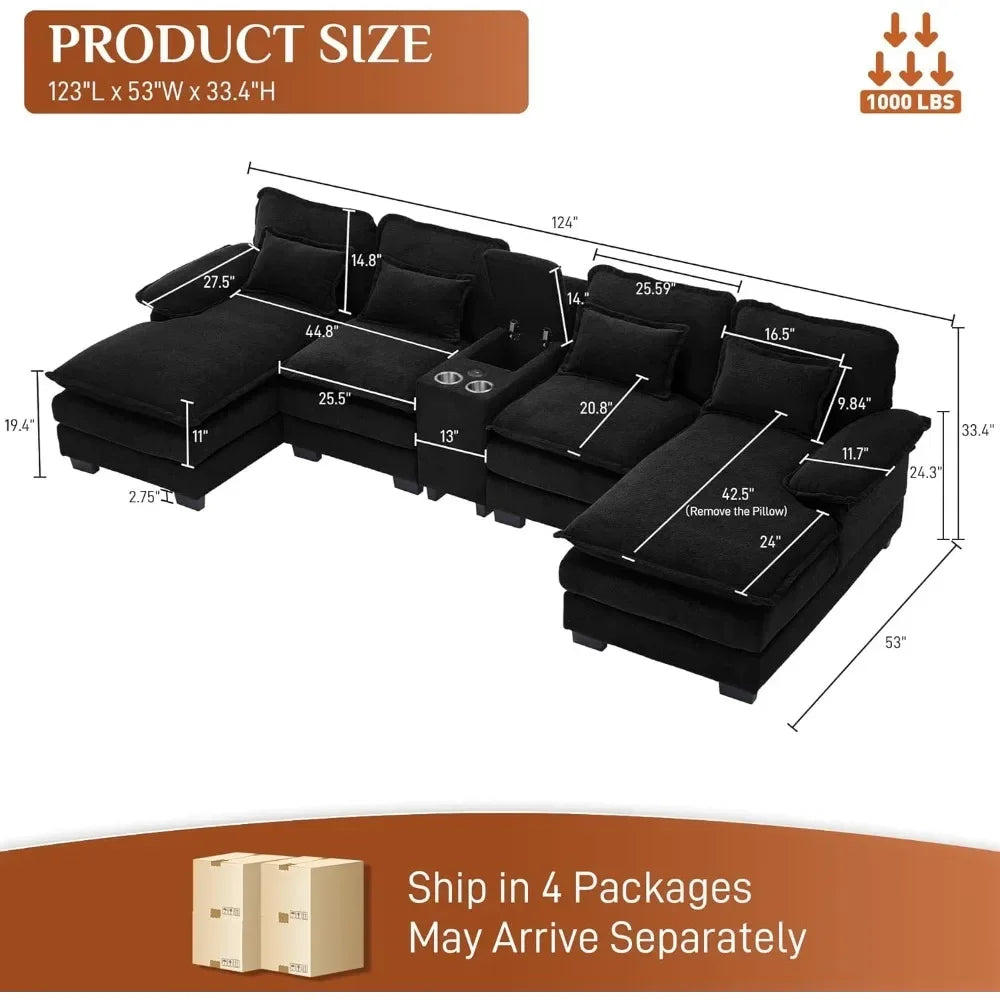 Comfy Black Sectional Couches for Living Room