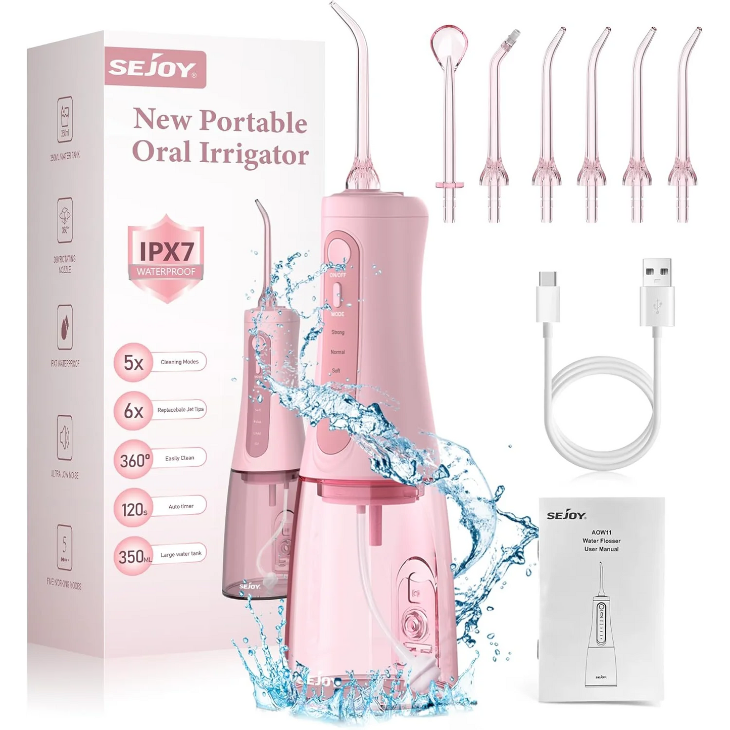 SEjOY Dental Oral lrrigator Teeth Cleaner Mouth Washing MachinePortable Water Flosser UsB Rechargeable