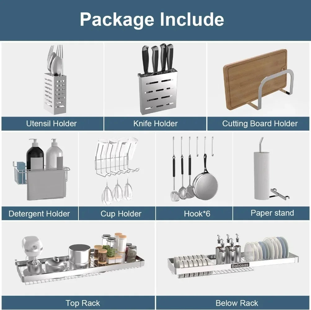 Over The Sink Dish Drainer Drying Rack, 3 Tier Adjustable