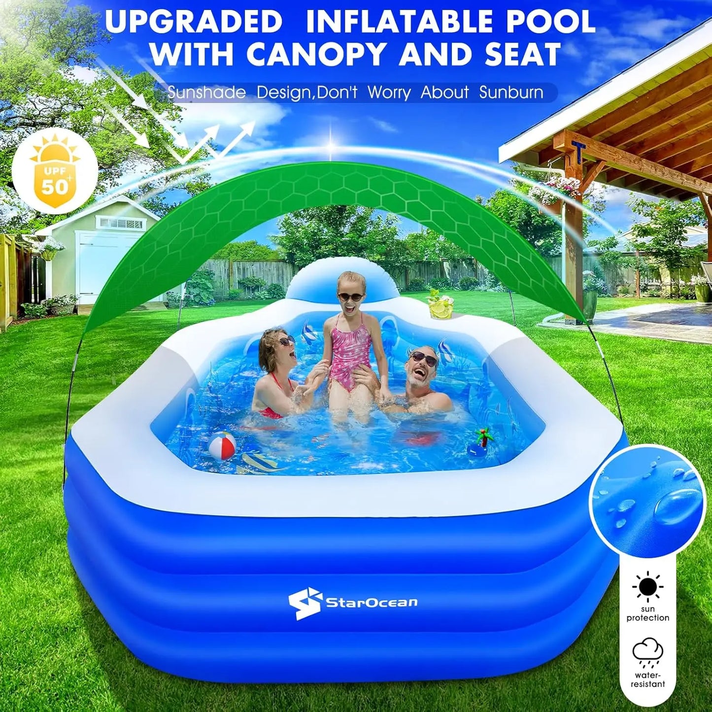 Swimming Blow Up Pool With Seats, Backrest