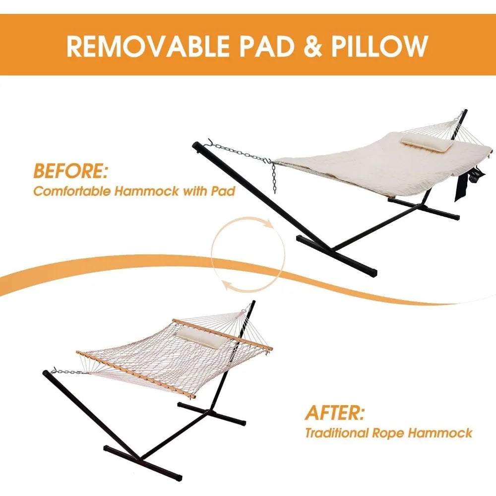 Double Outdoor Hammock with 12FT Steel Stand, 2 Persons