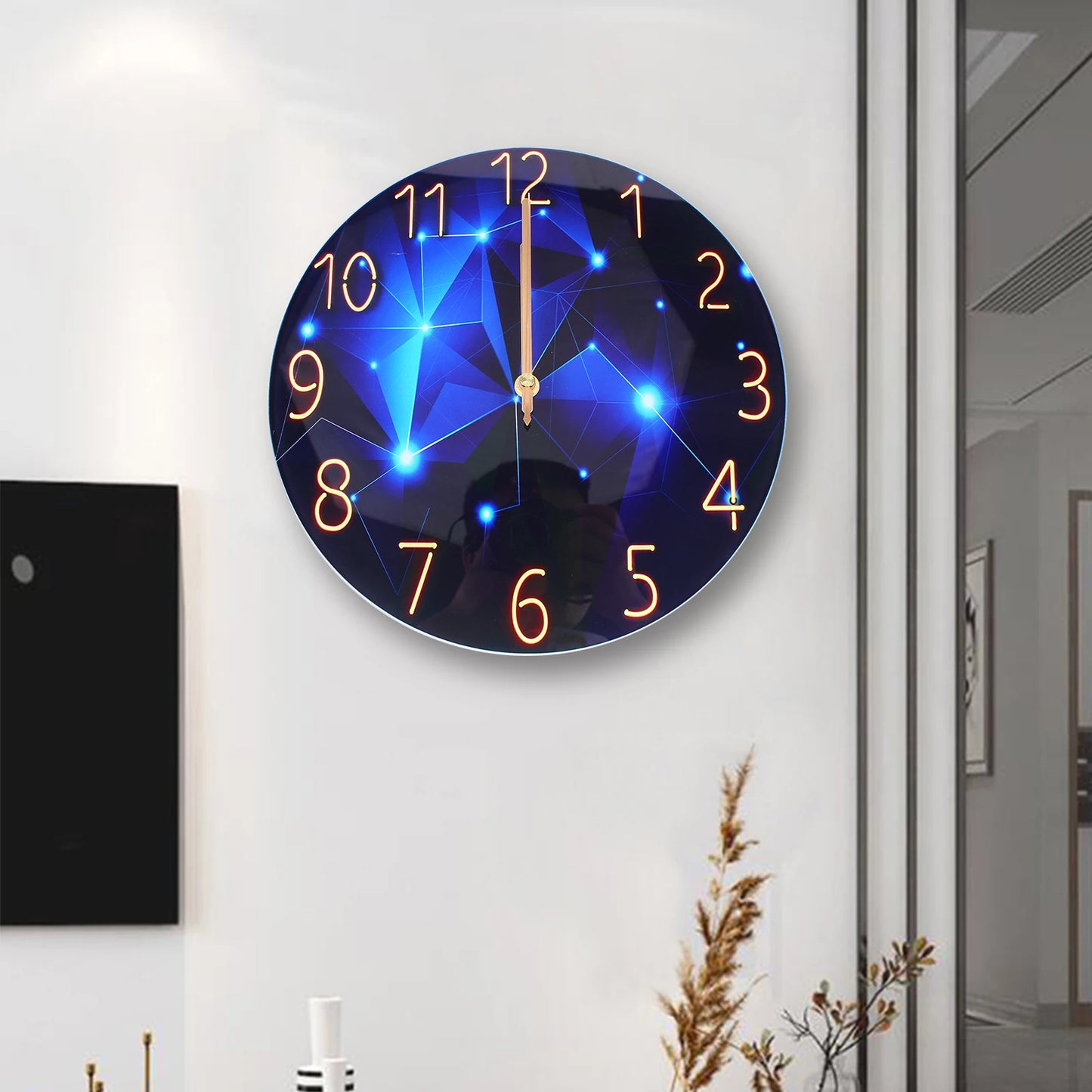 12" Silent Blue Diamond Round Wall Clock