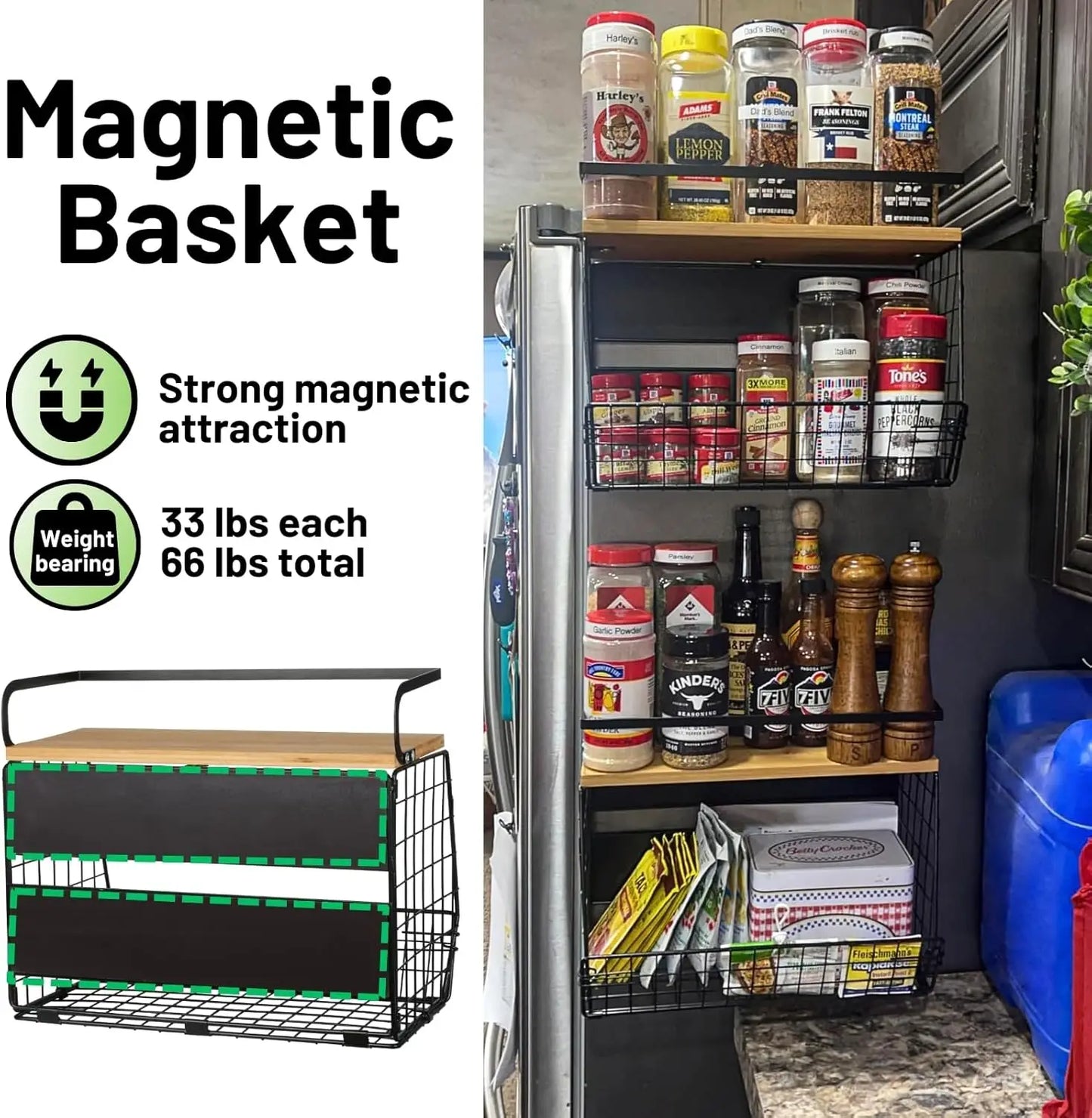 Magnetic Shelf for Refrigerator with Wood Lid
