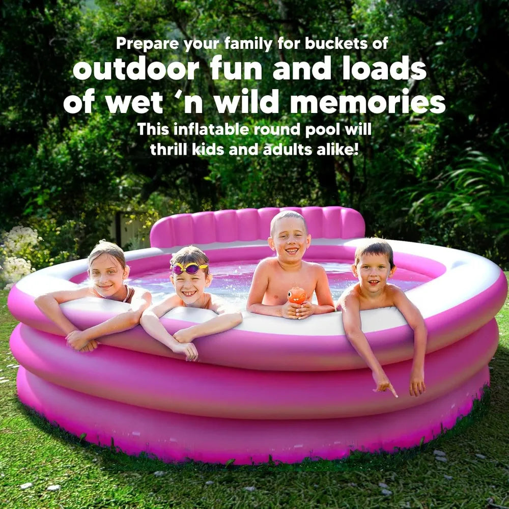 Round Lounge Inflatable Pool with Seats and Backrest for Kids