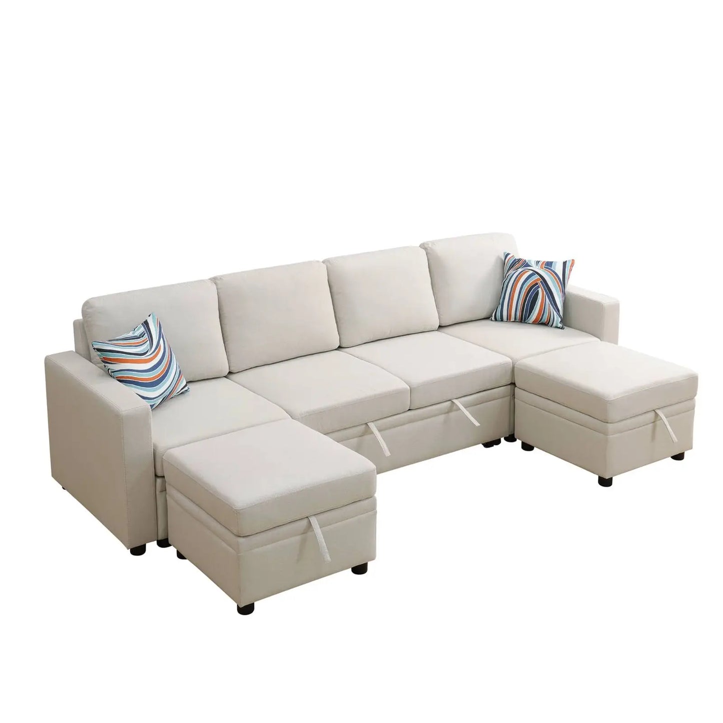 Off-White Sackcloth 6-Piece Living Room Sofa Bed