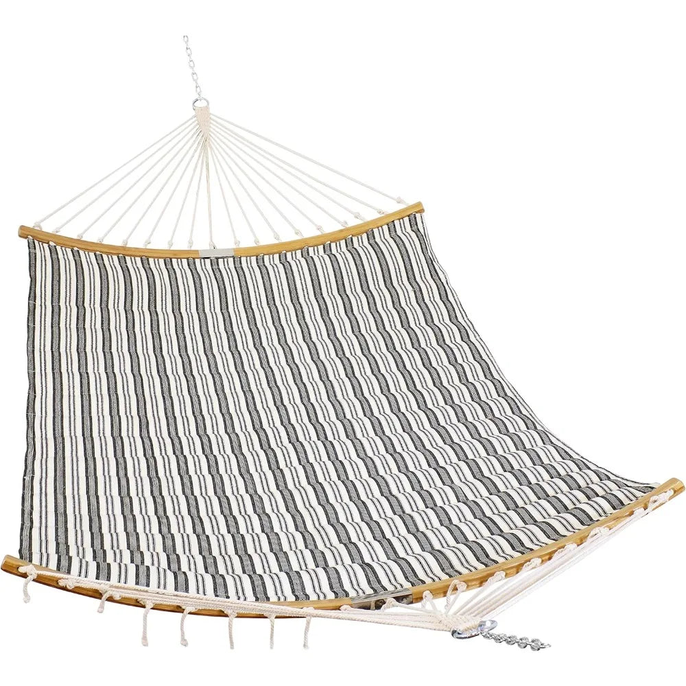 Polycotton Double Hammock with Curved Bamboo Foldable Spreader Bars