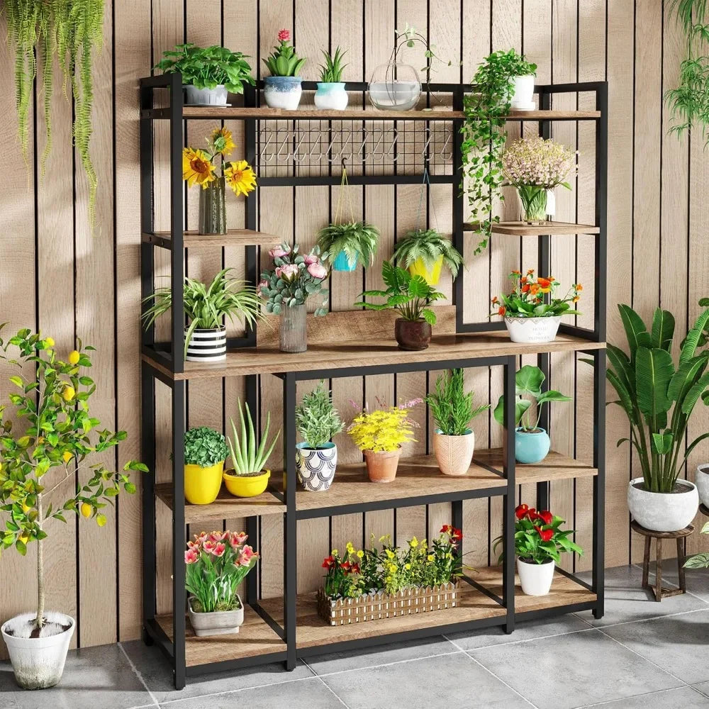 Large Bakers Rack, 55" Wide Kitchen Hutch Cabinet