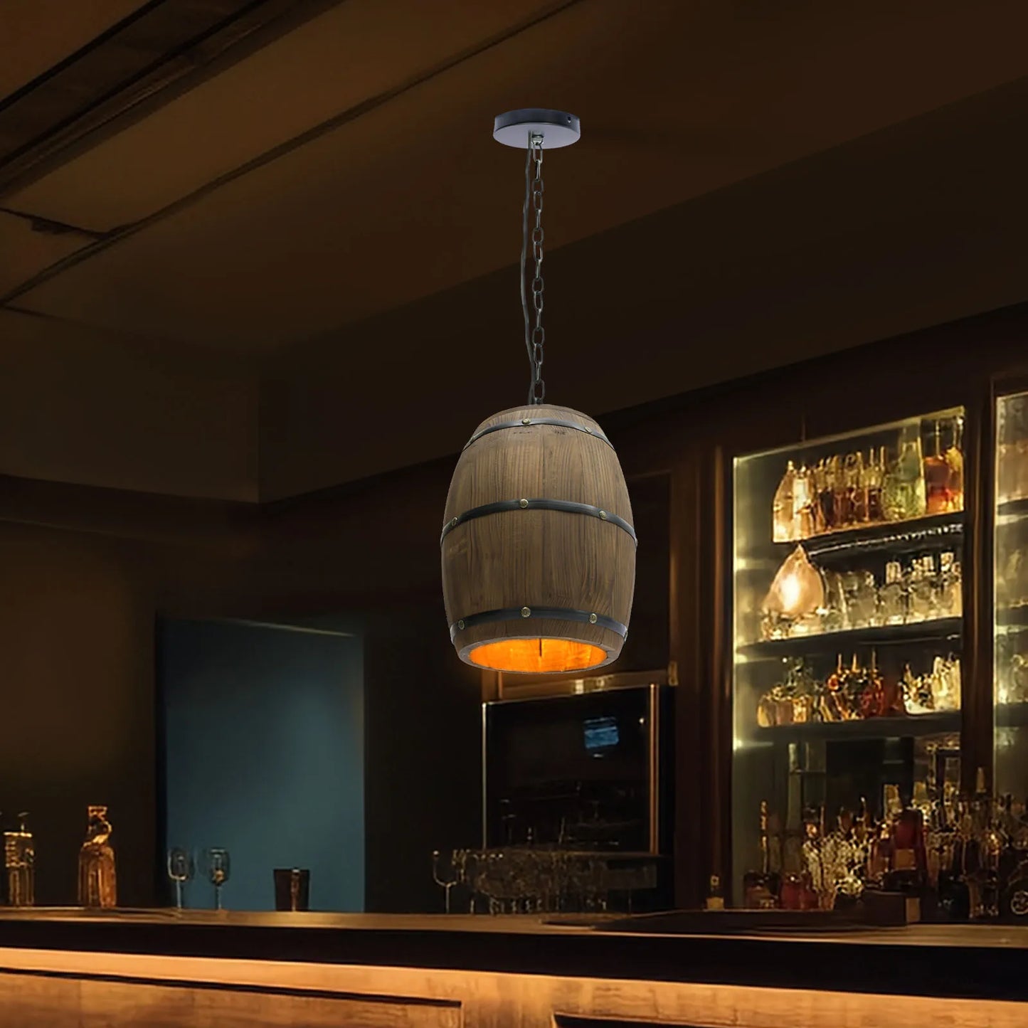 Industrial Wood Wine Barrel Chandelier Retro Ceiling Lamp